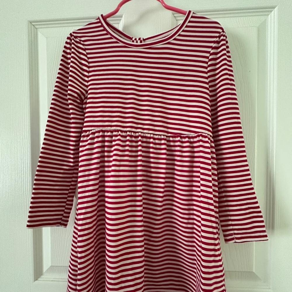 Member’s Mark Girls 4T Long Sleeve Dress – White & Red Stripes with Cutout Back